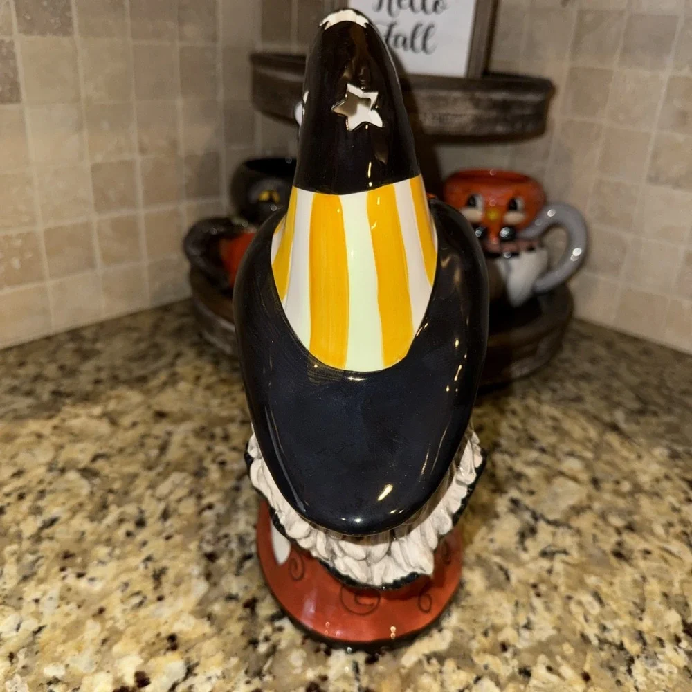 Blue Sky Halloween Crescent Moon Witch Ceramic Tea Light Holder New